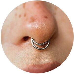 16G Double Hoop Septum Ring Hinged Clicker Nose Ring Daith Hoop Piercing